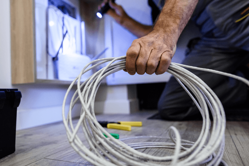 electrician holding power cords