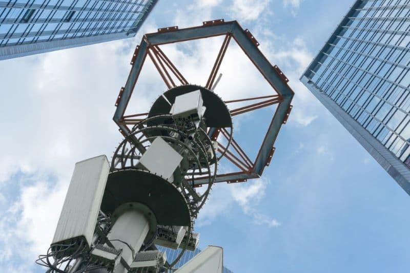 image of cell tower against the sky